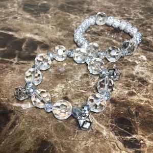 Clear and silver studded beaded charm bracelets